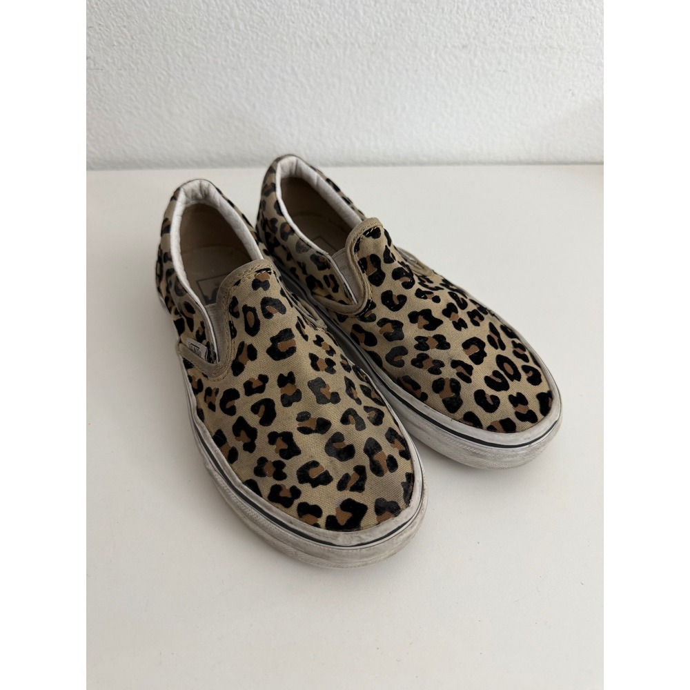 Vans Classic Slip On Leopard Print‎ Canvas Skate Shoes Tan Black Animal Print